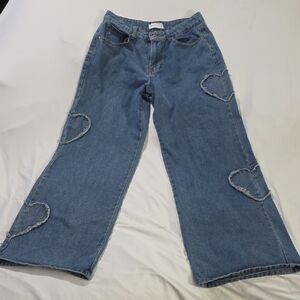 Angel Kiss Blue Heart Accent Wide Leg Jeans